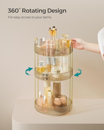 SONGMICS Makeup Organizer, 3-Tier Countertop, Customizable | Customizable skincare organizer countertop, round rotating, toiletries vanity organizer, lazy susan, gift UJKA011A01 - color: Champagne Gold, style: Round
