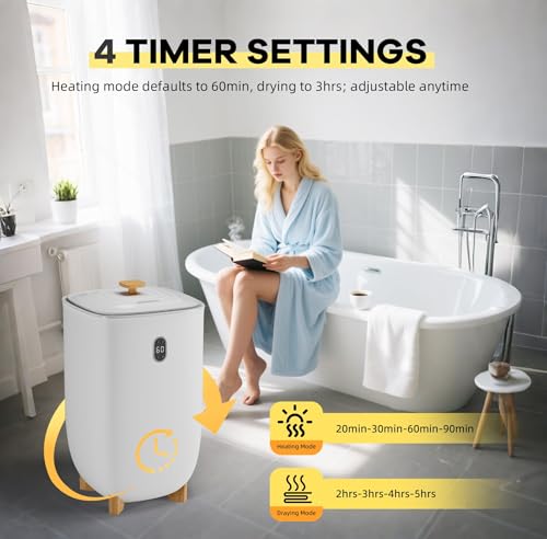 Towel Warmer Dryer for Bathroom, 7.9 gal(35 L) Capacity, Compact Electric Hot Towel Blanket Warmer Bucket with Auto Shut Off & 4 Timer Settings for Spa Home - size: 35L