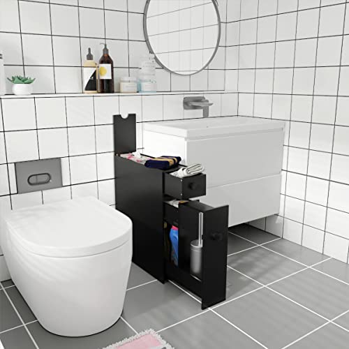 Tangkula Slim Bathroom Cabinet, Free-Standing Storage Cabinet with Slide Out Drawers, Narrow Floor Home Organizer Next to Toilet, Bathroom Toilet Paper Holder, 19 x 6.5 x 23 Inch (Black) - color: Black