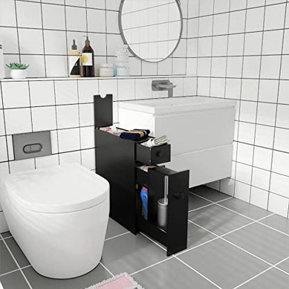 Tangkula Slim Bathroom Cabinet, Free-Standing Storage Cabinet with Slide Out Drawers, Narrow Floor Home Organizer Next to Toilet, Bathroom Toilet Paper Holder, 19 x 6.5 x 23 Inch (Black) - color: Black