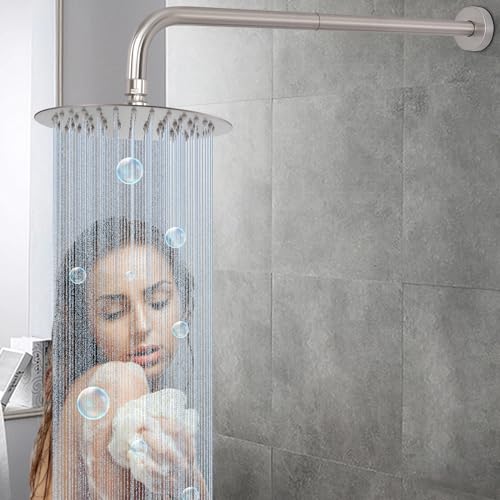 Shower Arm with Flange and Teflon Tape, Wall Mounted Shower Pipe 304 Stainless Steel Extension Arm for Fixed Shower Head & Handheld (24 Inch, Brushed Nickel) - color: Brushed Nickel, style: 24 Inch