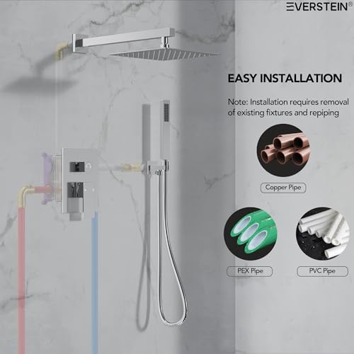 10" High-Pressure Rainfall Shower System with Handheld Spray, Wall Mount Bathroom Shower Faucet Set with Valve (Polished Chrome) - color: Chrome