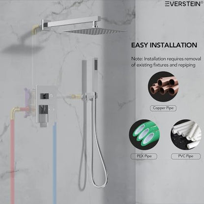 10" High-Pressure Rainfall Shower System with Handheld Spray, Wall Mount Bathroom Shower Faucet Set with Valve (Polished Chrome) - color: Chrome