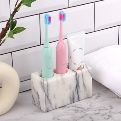 Natural Marble Toothbrush Holder, Lilac, 3 Slots | Large Bathroom Organizer Countertop, Ventilation Design, Stone Toothbrush and Toothpaste Stand, Non-Slip Silicone Pads - color: Lilac, size: 3 Slots