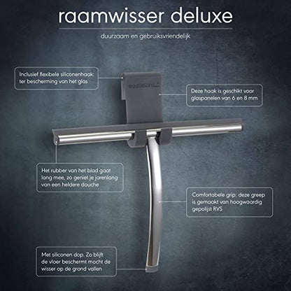 Sealskin Deluxe Shower Squeegee, Glass Wiper for Shower and Window, Practical Squeegee with Flexible Silicone Holder, Polished Stainless Steel Handle, Silver