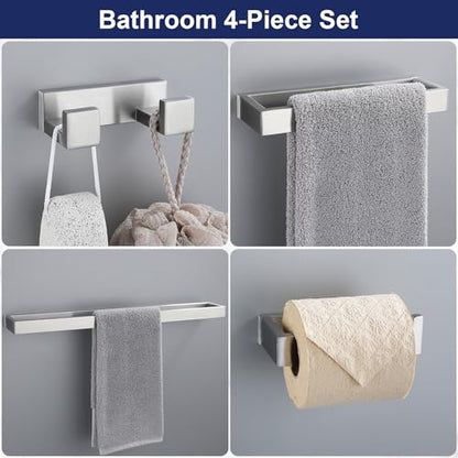 Lairuier Brushed Nickel Bathroom Hardware Accessories, 4PCS Towel Bar Set | Including Towel Bar,Towel Holder, Toilet Paper Holder, Towel Hook, SUS304 Stainless Steel Bathroom Towel Holder Hardware Set - color: Brushed Nickel, size: Set B