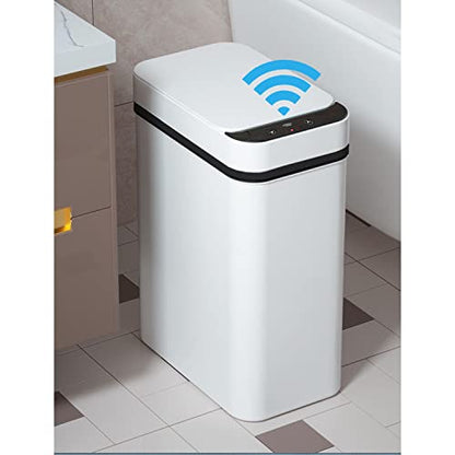 2.5 Gallon Smart Trash Can Sensor Motion - Touchless Bathroom Trash Can | Skinny Trash Bin with Lid - Electric, Narrow, Plastic, Auto Open - Small Slim Automatic Garbage Can ( White ) - color: White, size: 2.5 Gal