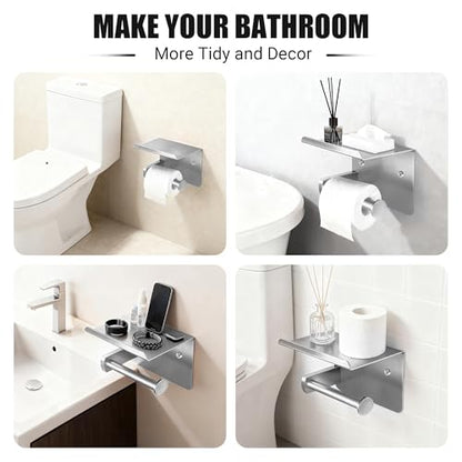 Brushed Nickel Toilet Paper Holder with Shelf, SUS304 Stainless Steel Rustproof Wall Mount Toilet Paper Roll Holder, Screw Bathroom Toilet Paper Holder for Kitchen, Washroom, RV - color: Brushed Nickel