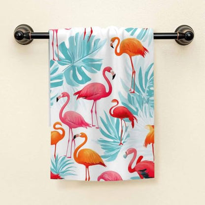 HGOD DESIGNS Flamingo Cotton Soft Bath Towels - Tropical Pink Flamingos & Palm Leaves - 15"X30 - color: Towel-97
