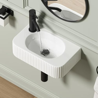 Wall Hung Bathroom Sink, QISHKA 17.5" X 11" Rectangular Floating Ceramic Wash Hand Basin White Wall Mount Vessel Sink for Small Bathroom and Small Cloakroom - size: 17.5" x 11" x 4.7"