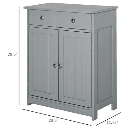 kleankin Freestanding Bathroom Floor Cabinet with 2 Doors 2 Drawers Gray | Wooden Bathroom Cabinet, Adjustable Shelf - color: Grey