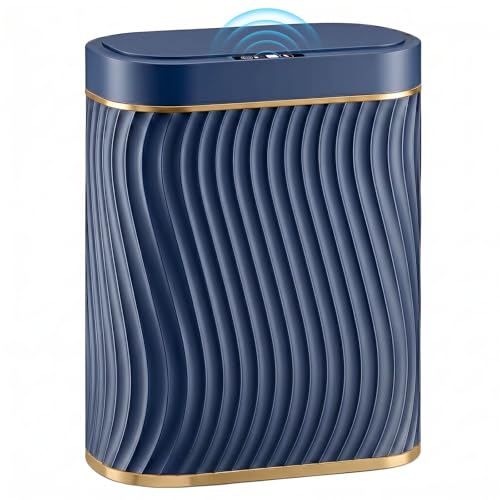 Ogikey Bathroom Small Trash Can with Automatic Touchless Lid, 2.6 Gallon Smart Garbage Can Narrow Waterproof Trash Bin for Bedroom, Office, Living Room - color: 2.6 gallon-Gold Blue