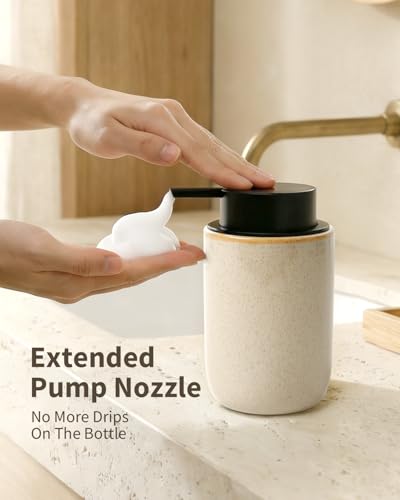 BosilunLife Foam Soap Dispenser, Hand Pump Dispenser for Kitchen Sink | Ceramic Foaming Hand Dispenser for Bathroom Modern Farmhouse Small Soap Dispenser (Greige with Speckle, Foam Pump) - color: Greige-foam Pump