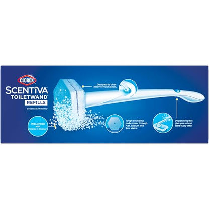 Clorox Scentiva ToiletWand Refills, Coconut and Waterlily, 10 Count | Disposable Toilet Brush Scrubbing Pads, Eliminates Hard Water and Lime Stains 2X Better than a Manual Brush