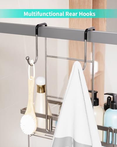 HapiRm Shower Caddy over Door- Hanging Shower Organizer with 14 Hooks and Soap Holder, Rustproof & Waterproof Stainless Steel Bathroom Shelf - Brushed Nickel - color: Brushed Nickel