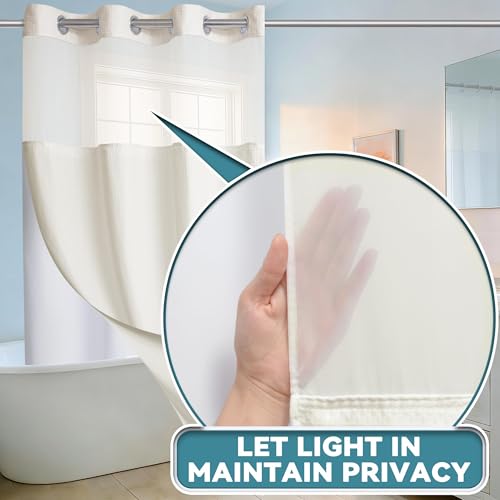 Conbo Mio Stall No Hook Waffle Weave Shower Curtain with Snap in Liner Set, Hotel Luxury Beige Shower Curtains for Bathroom with See Through Top Window, Waterproof, Washable 36W x 74H - color: Waffle-beige, size: 36"W x 74"L (Pack of 1)