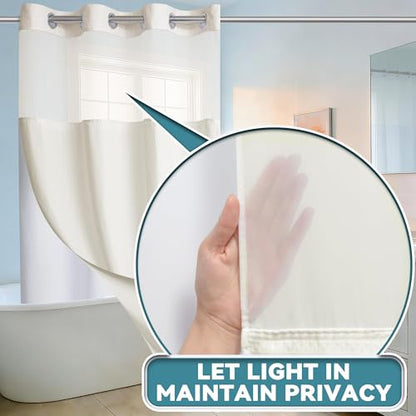 Conbo Mio Stall No Hook Waffle Weave Shower Curtain with Snap in Liner Set, Hotel Luxury Beige Shower Curtains for Bathroom with See Through Top Window, Waterproof, Washable 36W x 74H - color: Waffle-beige, size: 36"W x 74"L (Pack of 1)