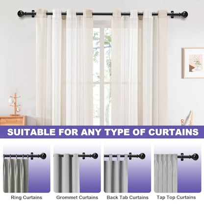 Heavy Duty 1 Inch Adjustable Curtain Rod for Windows & Room Dividers - Steel Construction, 50 lb Weight Capacity, Indoor/Outdoor Use, 30-168 Inch Matte Black - size: 30" - 168"