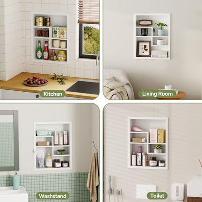 14x18 Medicine Cabinet Recessed Stainless Steel, with 4 Compartments Medicine Cabinet Organizer, Stainless Steel Wall Niche, Bathroom Wall Cabinet, Recessed Bathroom Cabinet, White - color: White, size: New Design 2-Tier