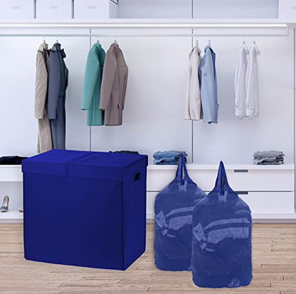 Simple Houseware Double Laundry Hamper with Lid & Removable Bags, Dark Blue | Heavy Duty 600D Polyester, Water-Resistant Surface - color: Dark Blue