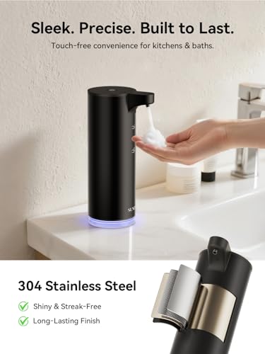 Automatic Foam Soap Dispenser, 0.2s Fast Sensor, USB-C Rechargeable, Smudge-Resistant Stainless Steel, Touchless Liquid & Foaming Soap Dispenser for Bathroom, Kitchen, Hotel, Black - color: Black
