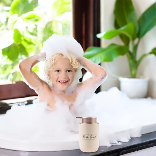 BosilunLife Foaming Soap Dispenser Set-Apricot Ceramic Foam Soap Dispenser | 12oz with Rust Proof Pump, Easy Pressing & Refillable,4Pcs Clear Stickers for Kitchen, Bathroom - 2 Pack - color: Apricot-foam Pump