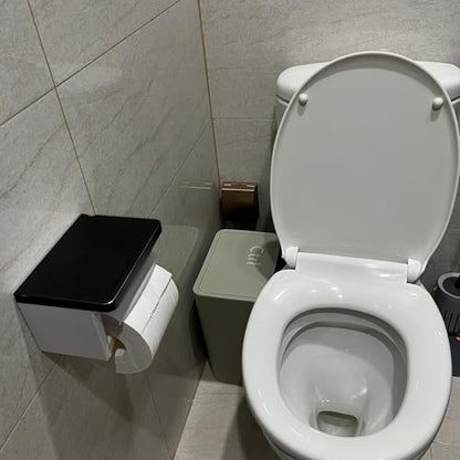 Black Toilet Paper Holder with Shelf, Matte Black Toilet Paper Holder with Shelf, Black Square Toilet Paper Holder for Bathroom - color: Abs Black&white, size: Single