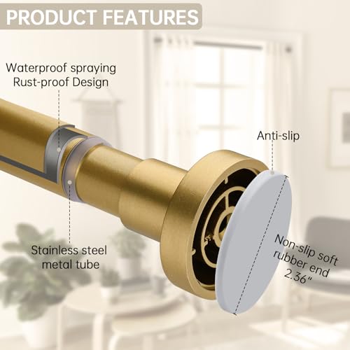 BRIOFOX Shower Curtain Rod Adjustable 18-78 Inch, Stainless Steel Spring Tension Shower Rod No Drilling Non Slip, Sunset Gold - color: Sunset Gold, size: 18-78 Inch