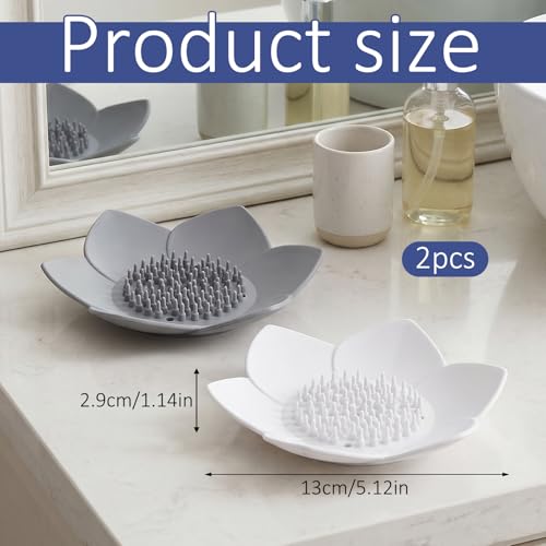 JJUNW 2 Pack Silicone Soap Holder with Self Draining, Lotus Shower Steamer Trays Soap Dish for Shower Sink Bathtub - Non-Slip Bar Soap Saver Extend Soap Life