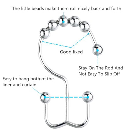 DAWNER Shower Curtain Hooks, Rust Proof Metal Easy Glide Double Rings, Stainless Steel Hangers for Bathroom Curtains, Set of 12, Polished Chrome - color: Chrome