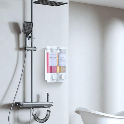 Shampoo and Conditioner Dispenser Bathroom Shower Soap Dispenser Wall Mounted Shampoo Dispenser for Shower Wall No Drill 2 * 300ml White 2 Chamber with Waterproof Labels - color: White 2