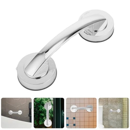 HEMOTON Heavy Duty Suction Grab Bars for Shower and Bathtub, 2pcs Removable Suction Cup Handles Strong Hold, Medium Silver Safety Handrails for Seniors and Elderly Bathroom Aid