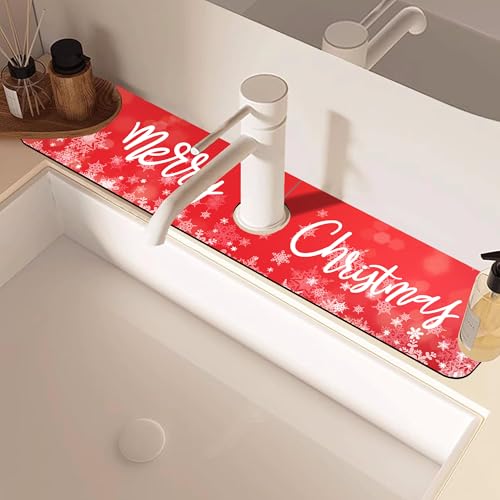 Merry Christmas Snowflake Kitchen Sink Splash Guard Mat Absorbent Fast Drying Mat Faucet Draining Mat Sink Splash Guard Behind Faucet Drip Catcher for Kitchen Bathroom 5.5"×24" - size: 5.5" x 5.5"