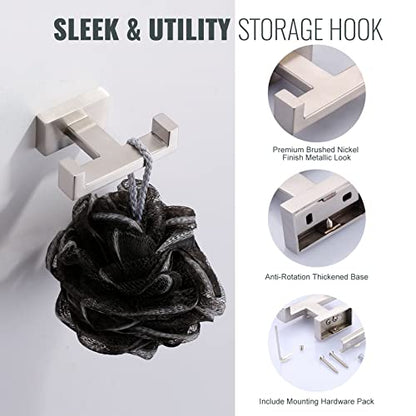 Double Bathroom Towel Hook for Wall Mounted - Brushed Nickel Modern Towel Holder - Heavy Duty Coat Robe Hooks for Wall - Stainless Steel Shower Towel Hanger - color: Brushed Nickel
