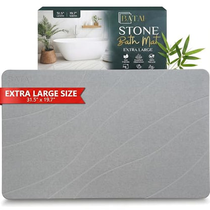 Extra Large Stone Bath Mat - (31.5” x 19.7”) - Absorbent Diatomaceous Earth Stone Bath Mat Large - Non-Slip Diatomite Bathmat - Easy Clean and Quick Drying - Long Instant Dry Bathmat - Light Gray XL - color: Light Gray