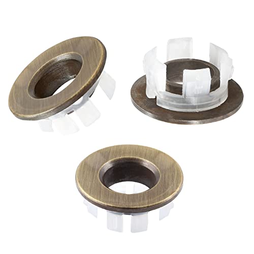 3 Pack Sink Overflow Ring, Antique Bronze Copper Basin Drain Cover | Fits 22-25mm Overflow Hole, Tool-Free Flex Buckle Install, Anti-Aging Rust Proof, for Ceramic Bathroom Kitchen Sink - color: Antique Bronze -- 3 Pack, style: Copper