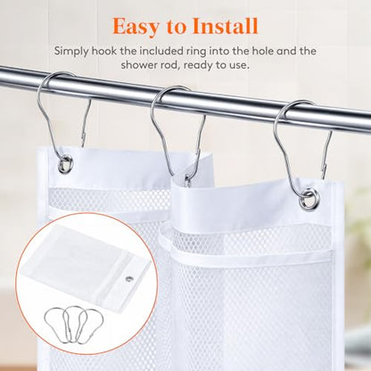 Lifewit Cruise Essentials Shower Caddy Must-Have, 7 Pockets Hanging Bathroom Organizer with Quick-Dry Mesh, Portable Shower Bag to Storage Soap, Shampoo, for RVing, Travel, Camping, White, 1 Pack | 14" x 30", Attached 3 Hooks, Quick-Dry, Portable, Cruise
