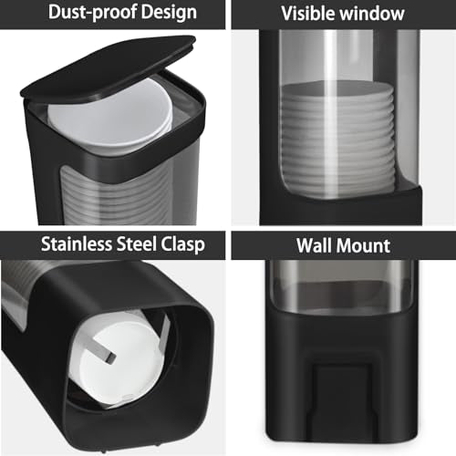 Cup Dispenser, Water Cooler Cup Dispenser for 3oz-5oz Disposable Cups-Black | Bathroom Cup Holder, Plastic Paper Cup Dispenser with Adhesive/Screw Mount for Office, Hospital, Bathroom - color: Black