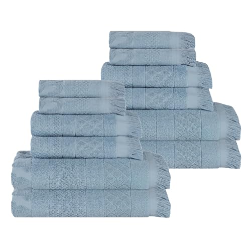 SUPERIOR Cotton 12 Piece Towel Set, Quick Dry, Bathroom Essentials, Shower, Spa, Luxury Plush Soft Absorbent Towels, Includes 4 Bath, 4 Hand, 4 Washcloth/Face Towels, Rolla Collection, Blue - color: Blue, size: 12 Piece Towel Set