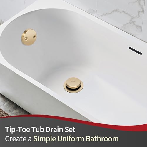 PRIMSOPH Tip-Toe Tub Drain Trim Kit with Two Hole Overflow Faceplate Conversion Kit Assembly Universal Fine Coarse Thread Replacement Brushed Gold - color: Brushed Gold, style: Two Hole
