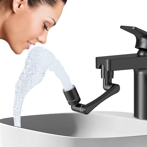 CECEFIN 1440 Swivel Faucet Extender for Kitchen/Bathroom Sink, NSF/ANSI 372 | Black Tap Aerator Extension, 1080° Large-Angle Splash, 2-Water Outlet Spray, Rotating Robotic Arm, Wash Hand/Face - color: B- Black- Swivel Faucet Aerator