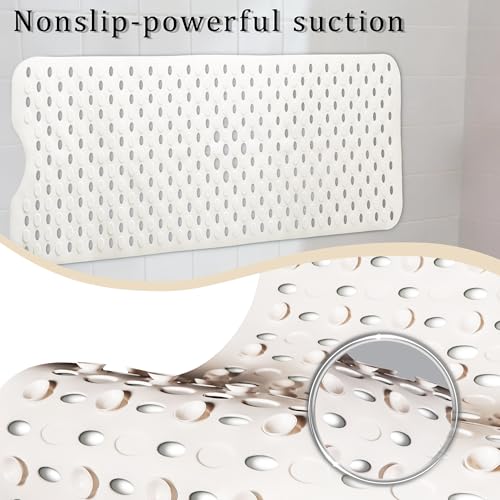 Non-Slip Bathtub Mats Bath Mat Machine Washable with Suction Cups for Tub, 39x15.5 inch, White - color: White