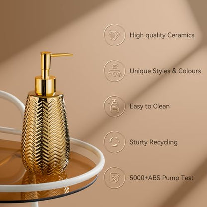 Gold Soap Dispenser,Wavy Design Ceramic Lotion Soap Dispenser for Bathroom, Kitchen, Hand Soap, Dish Soap, Bathroom Countertop - color: Gold