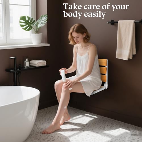 Wall Mounted Shower Seat - 16IN Fold Down Shower Seat with Heavy Duty 400LB Capacity, Non-Slip Shower Benches for Inside Shower, Ideal for Elderly, Disabled & Pregnant Women, 2026 Upgraded Yellow - color: Yellow