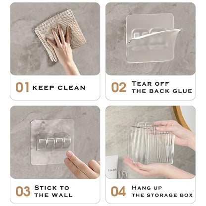 4 Pack Acrylic Wall Mount Organizer, Adhesive Cabinet Door Storage Bins, Clear Makeup Containers, Stackable Organizer Basket for Kitchen, Bathroom, Cabinet, Pantry, Office