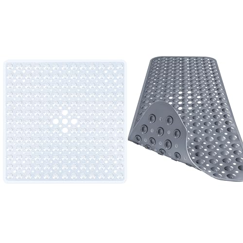 Gray Bathtub Mat and Clear Shower Mat