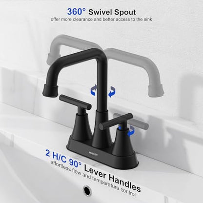 Matte Black 4 inch Centerset Bathroom Faucet for Sink 2-3 Hole | Bathroom Sink Faucet with Pop-up Drain and Supply Lines, Stainless Steel 2-Handle Centerset Faucet for Vanity RV Restroom - color: Matte Black