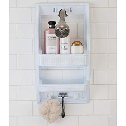 Bath Bliss Multi Hanging Option Shower Caddy | Over the Showerhead | Adhesive Backing | Screw Mount | Organizer | Large Shampoo & Conditioner Bottle Holders | Razor & Loofah Hooks | White