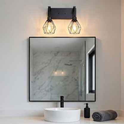 Somniferous Farmhouse Bathroom Light Fixtures, 2 Light Bathroom Vanity Light Over Mirror, Black Bathroom Light with Caged Metal Shade, Rustic Wall Sconce for Bedroom, Living Room, Hallway, E26 Socket - size: 2-Light
