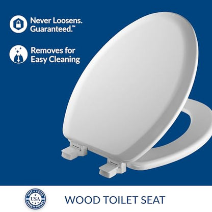 Mayfair Cameron White Toilet Seat, Non Slip Heavy Duty Wood, Easy Clean, Made in USA, Elongated - color: White, size: Elongated